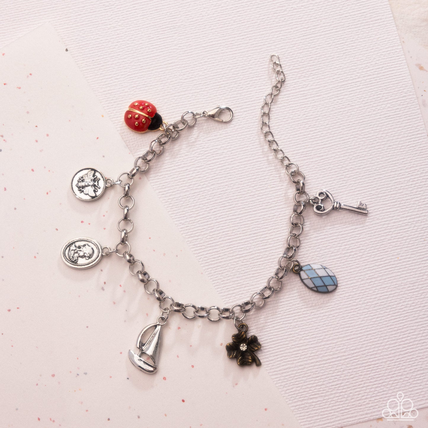 Sailing Through Life - Multi Bee Flower Sailboat Lady Bug Shell Egg Charm Clasp Bracelet