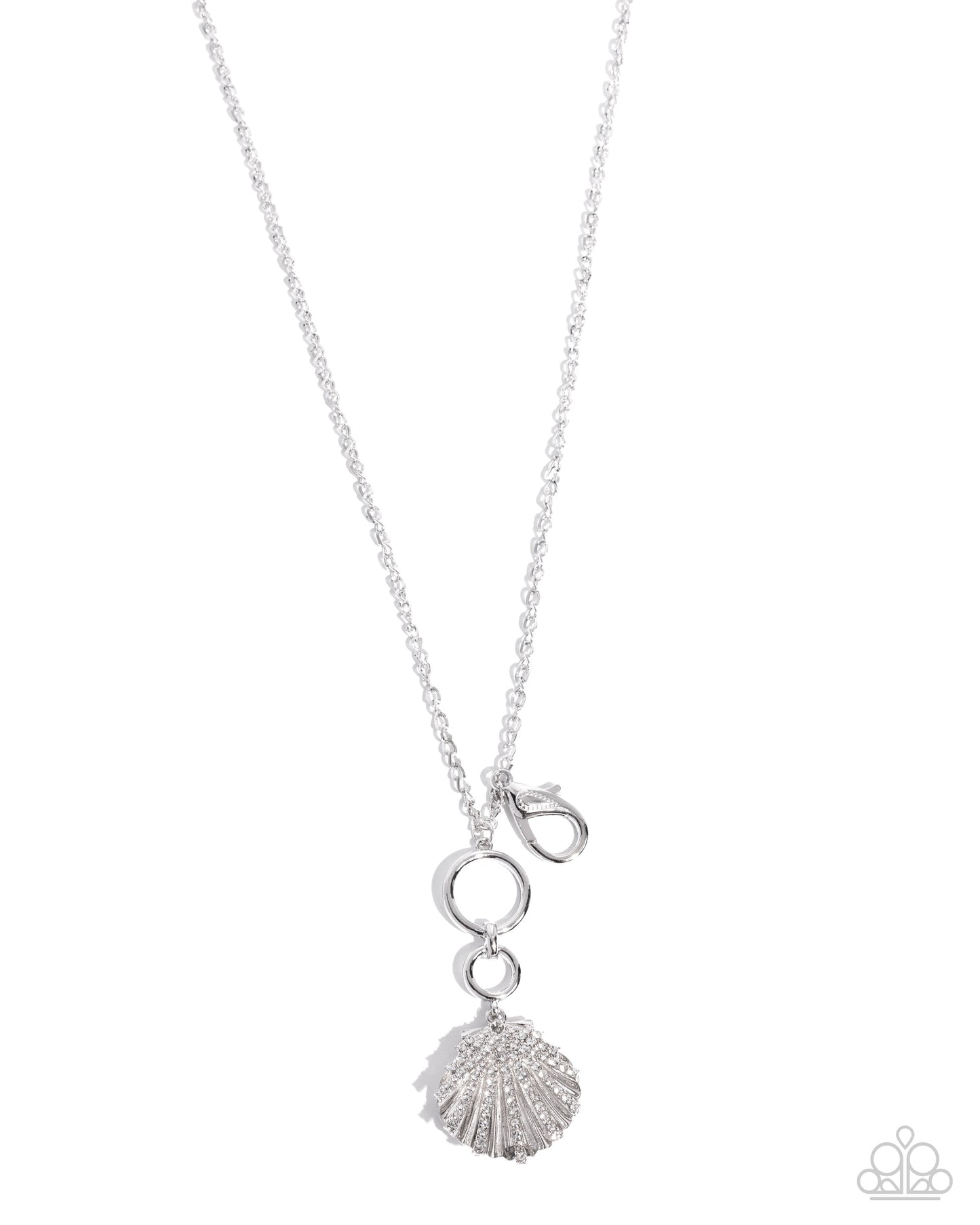 Seashell Socialite - White Rhinestone Silver Shell Beachy Lanyard Necklace