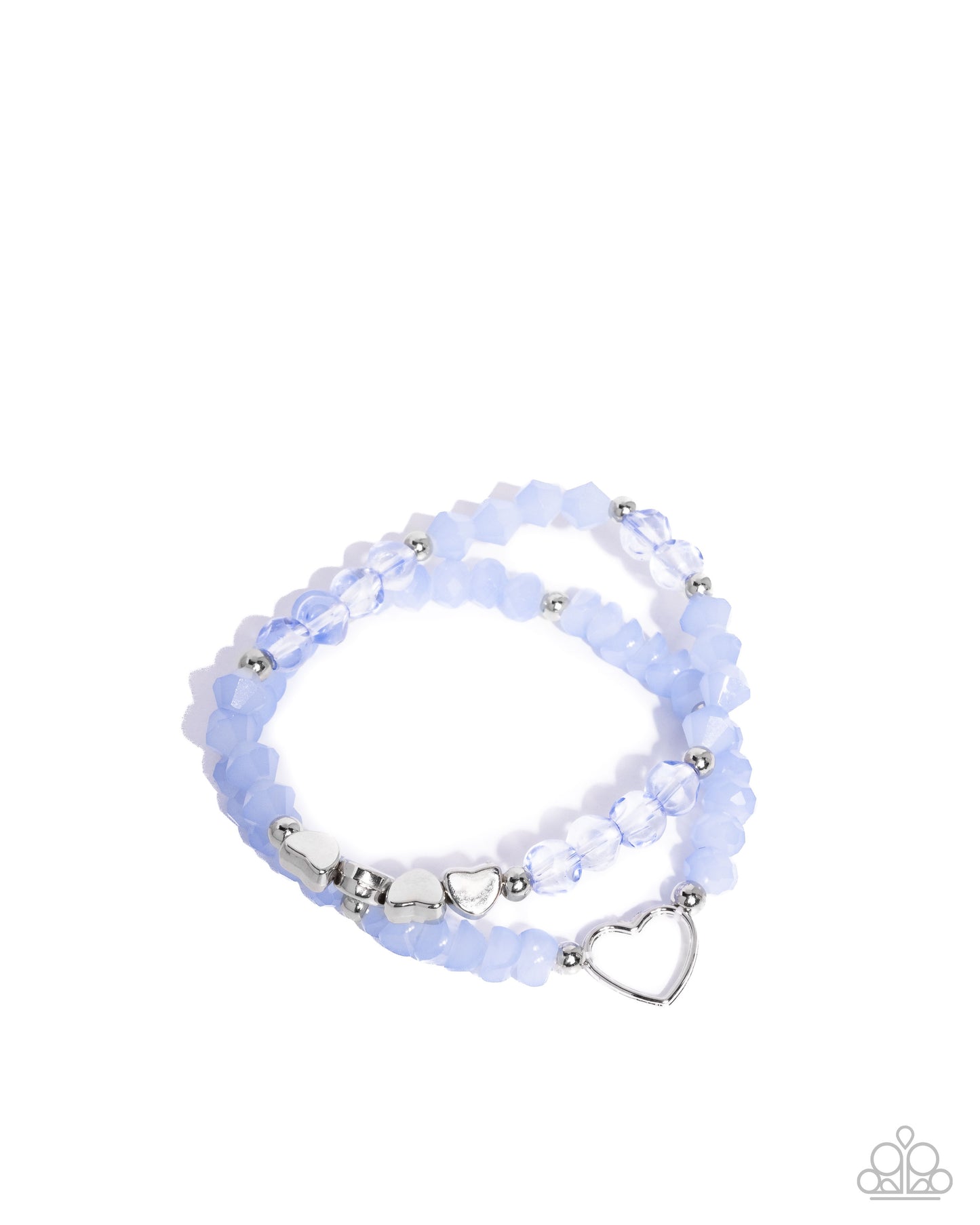 Profound Pop of Color - Blue Bead Silver Heart Stretchy Bracelet Set