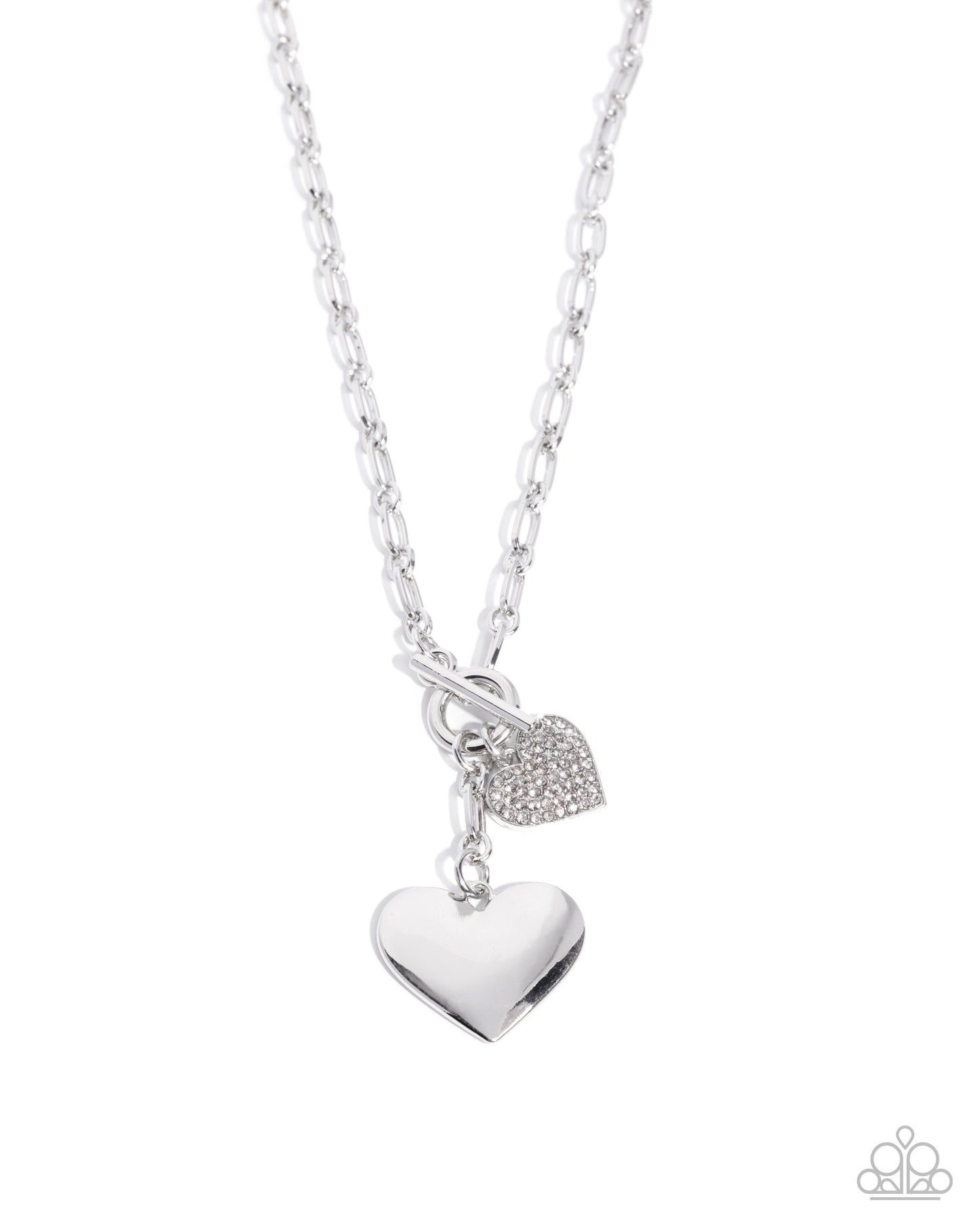 Courting Charisma - Silver Heart White Rhinestone Toggle Short Necklace