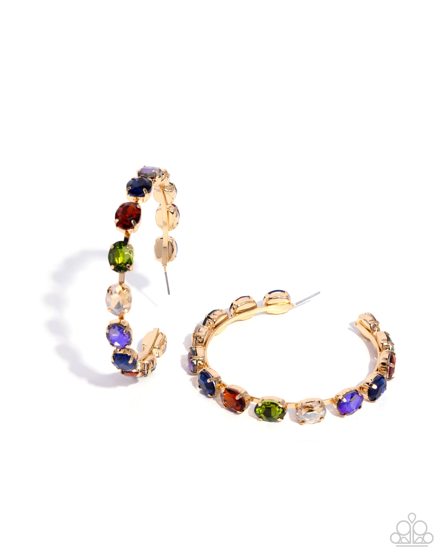 Grand Finale Glitz - Multi Color Gem Gold Hoop Post Earrings