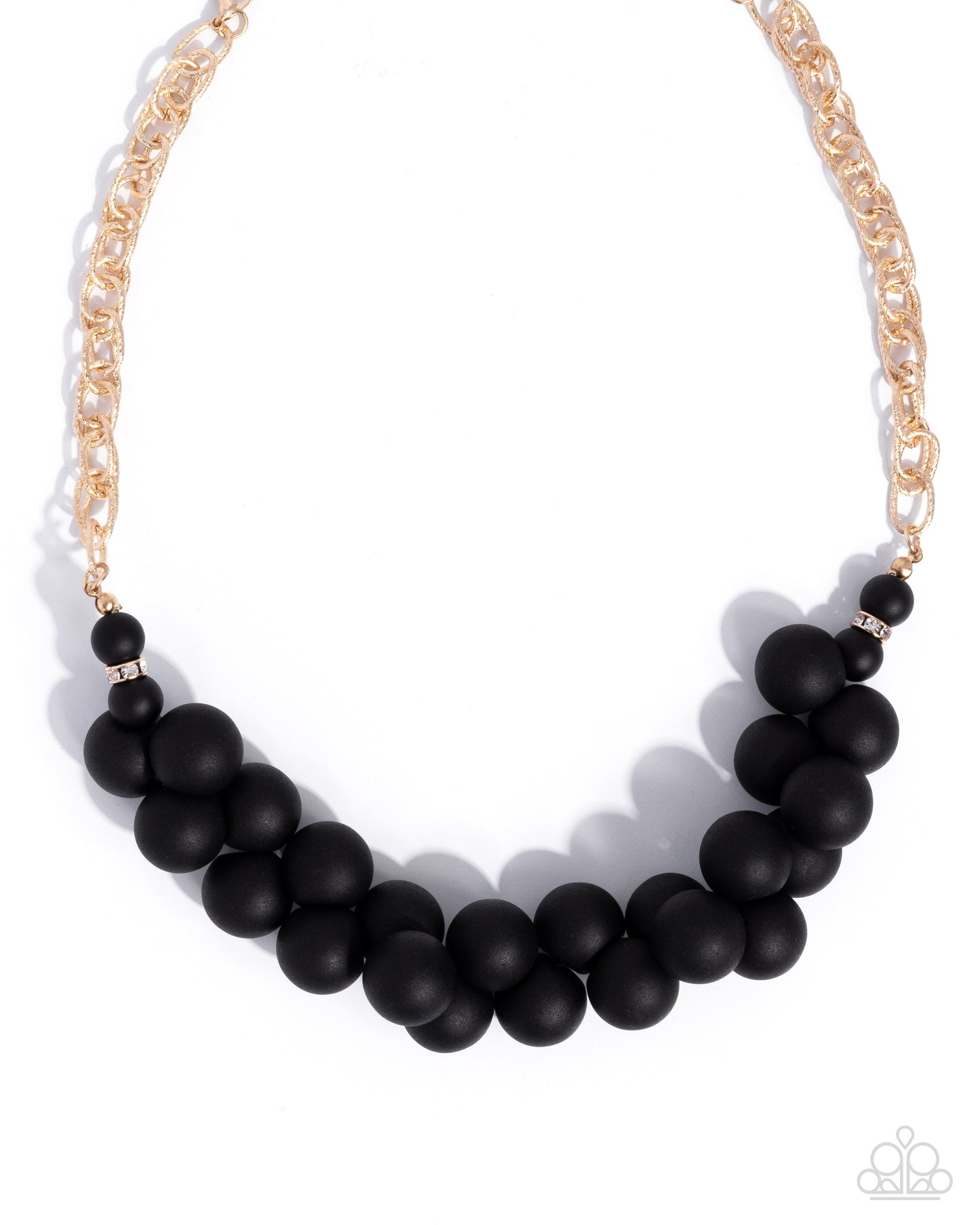 Clustered Court - Black Matte Beads Gold Short Necklace