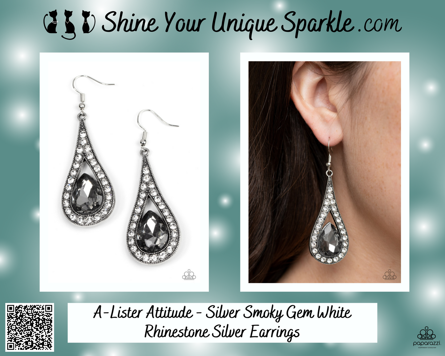 A-Lister Attitude - Silver Smoky Gem White Rhinestone Silver Fishhook Earrings