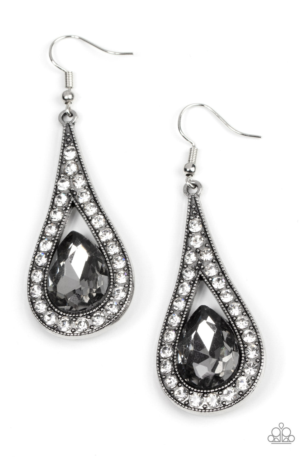 A-Lister Attitude - Silver Smoky Gem White Rhinestone Silver Fishhook Earrings