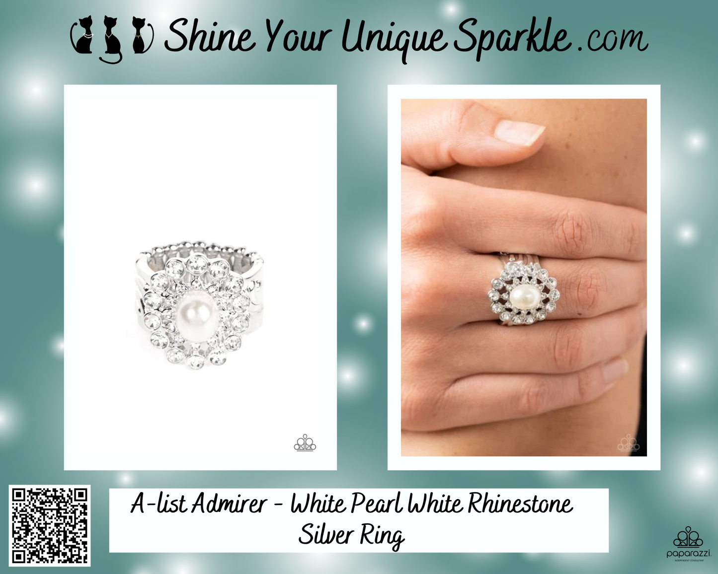 A-list Admirer - White Pearl White Rhinestone Silver Ring