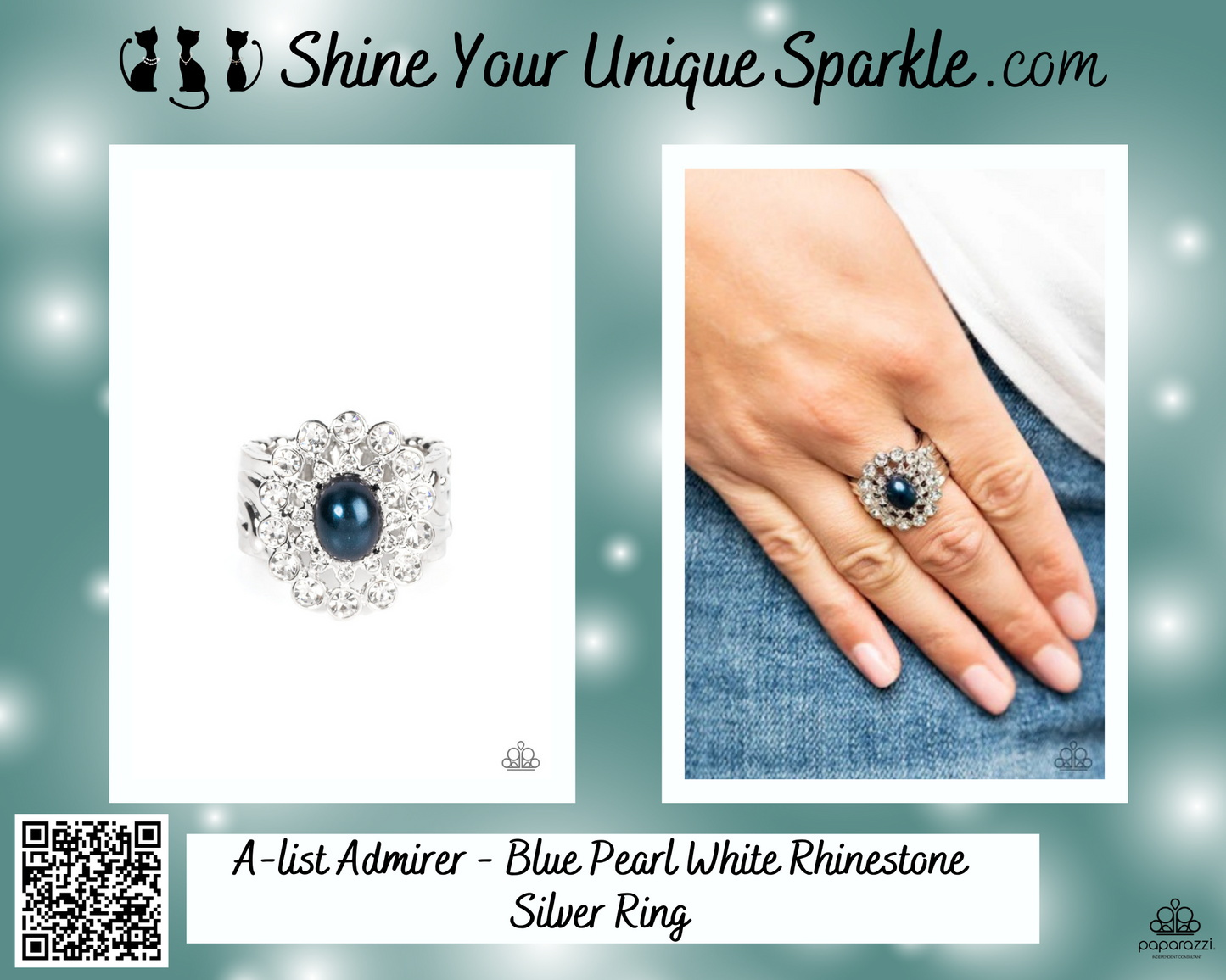 A-list Admirer - Blue Pearl White Rhinestone Silver Ring