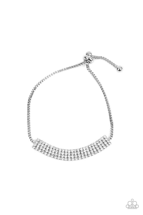 A DIAMOND a Dozen - White Rhinestone Silver Slide Pull Cord Bracelet