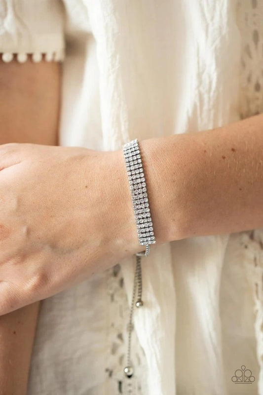 A DIAMOND a Dozen - White Rhinestone Silver Slide Pull Cord Bracelet