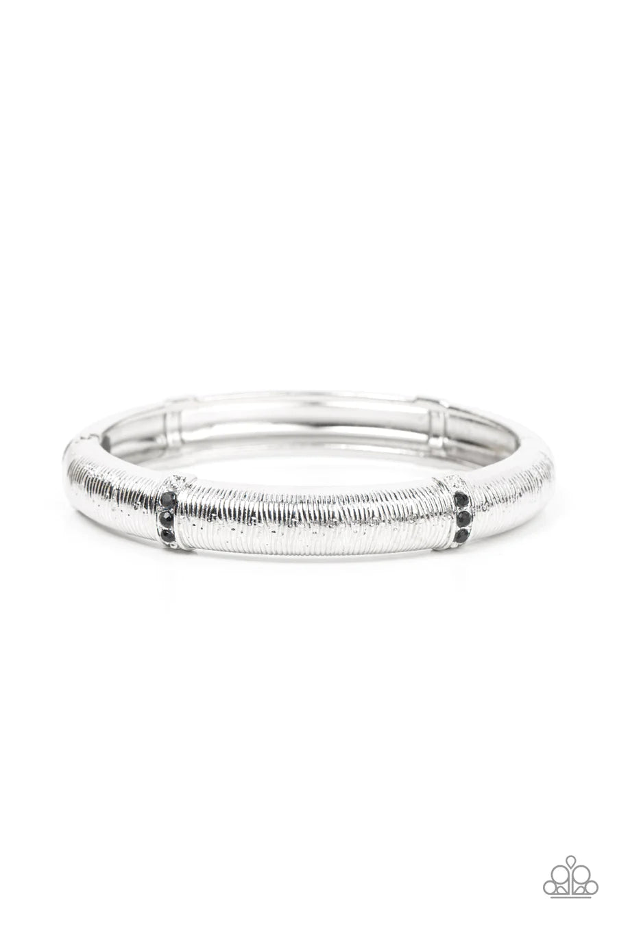 A Dash of Dazzle - Black Rhinestone Silver Hinged Bracelet