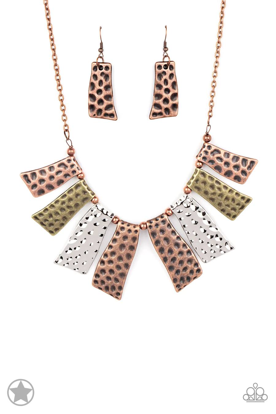A Fan of the Tribe - Copper Brass Silver Mixed Metal Short Necklace - Blockbuster