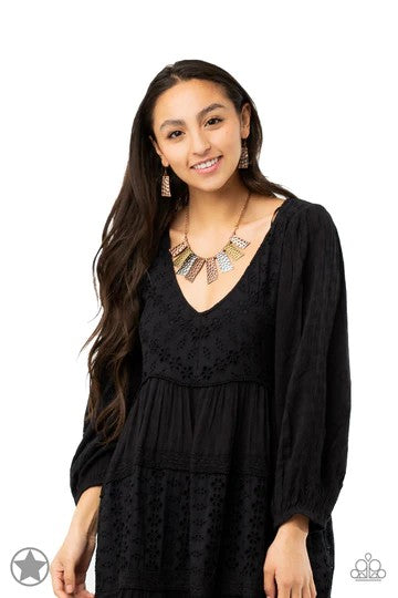 A Fan of the Tribe - Copper Brass Silver Mixed Metal Short Necklace - Blockbuster