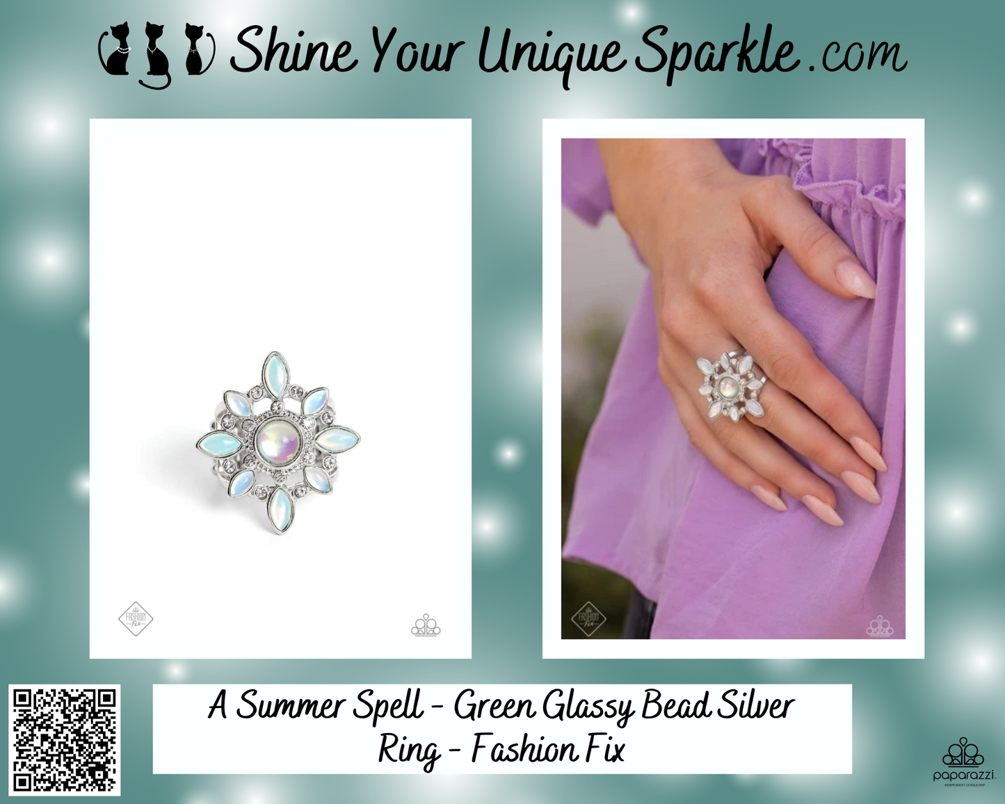 A Summer Spell - Green Glassy Bead Silver Ring - Fashion Fix