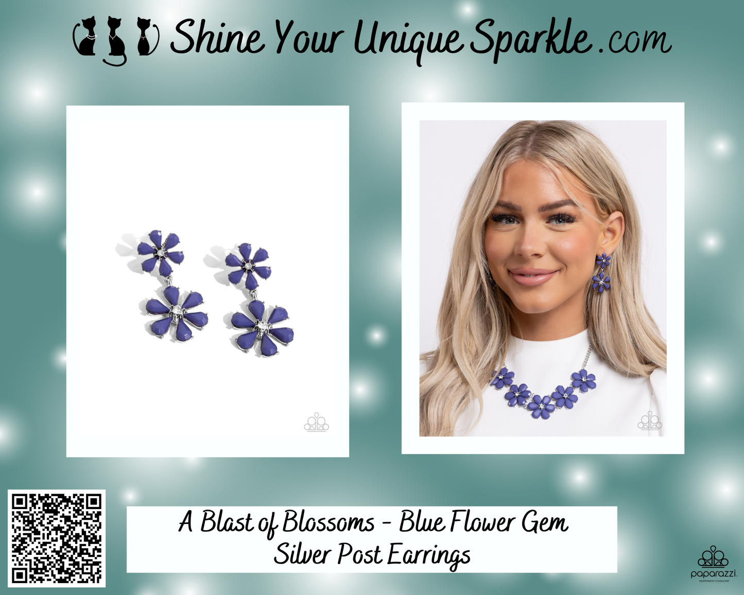 A Blast of Blossoms - Blue Flower Gem Silver Post Earrings