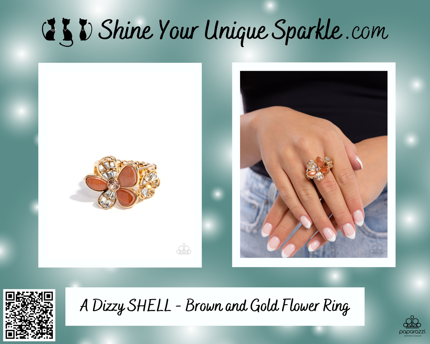 A Dizzy SHELL - Brown and Gold Flower Ring