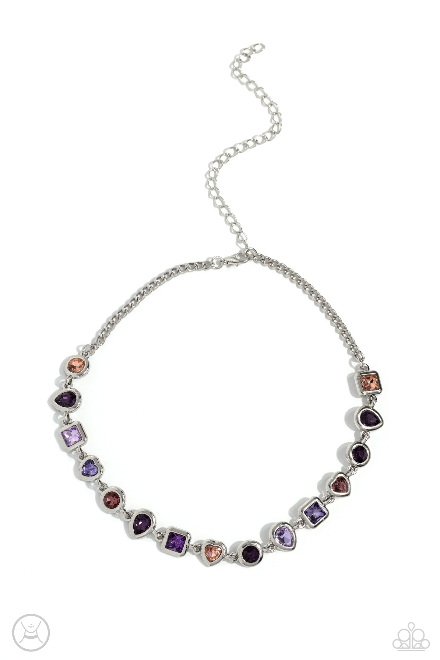 PERFECT MATCH / SET: Abstract Admirer - Purple Gem Silver Choker Necklace AND Actively Abstract - Purple Gem Silver Clasp Bracelet