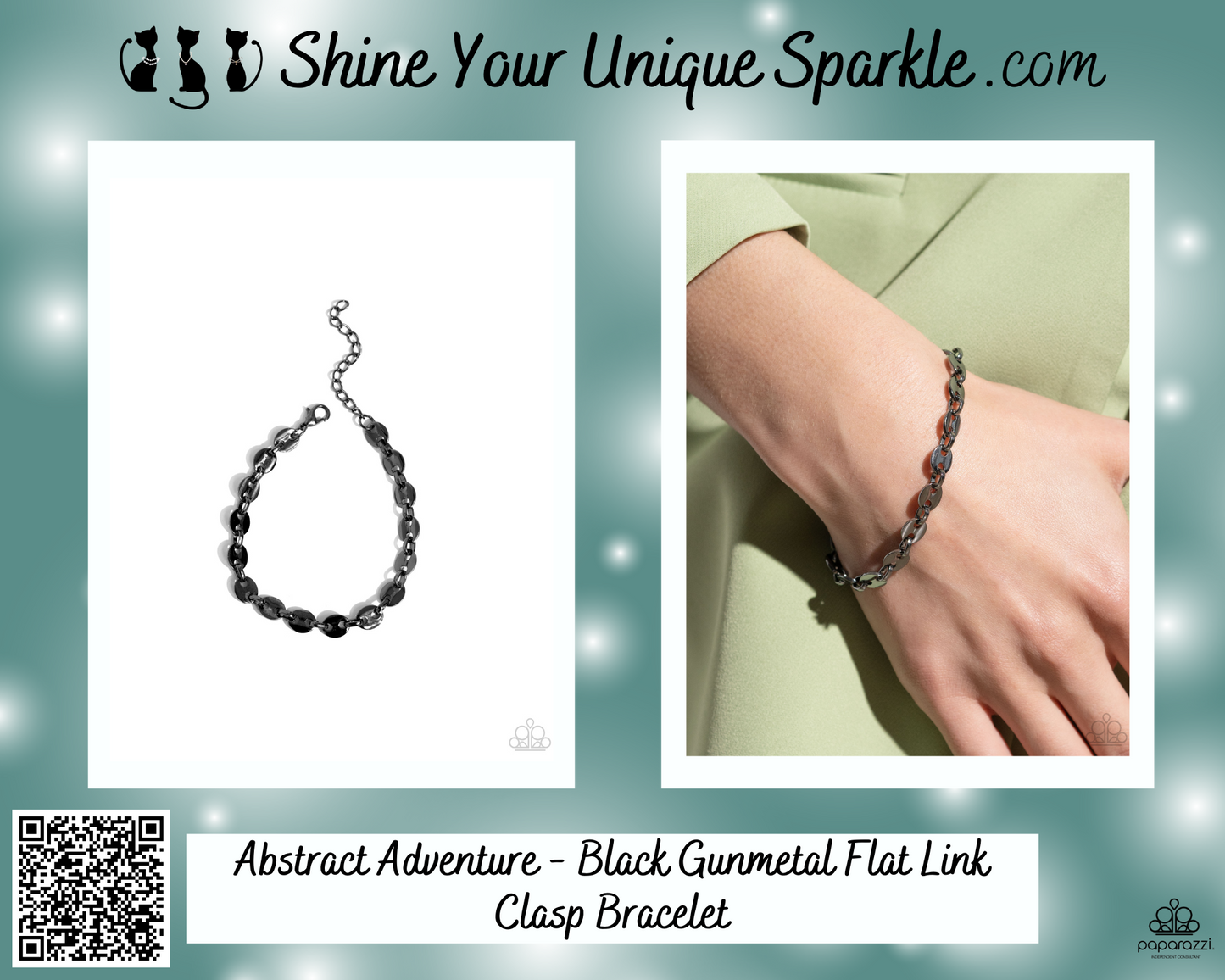 Abstract Adventure - Black Gunmetal Flat Link Clasp Bracelet