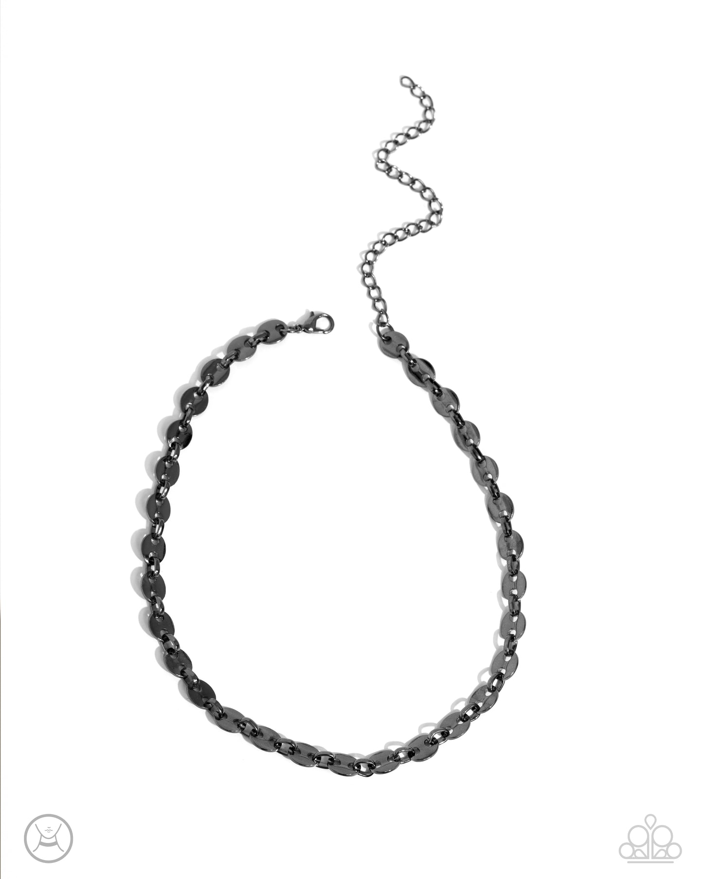 PERFECT MATCH / SET: Abstract Advocate - Black Gunmetal Flat Link Choker Necklace AND Abstract Adventure - Black Gunmetal Flat Link Clasp Bracelet