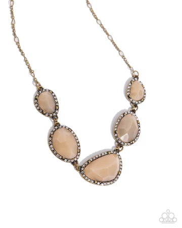 Active GLISTENING - Brass Peach Bead White Rhinestone Short Necklace