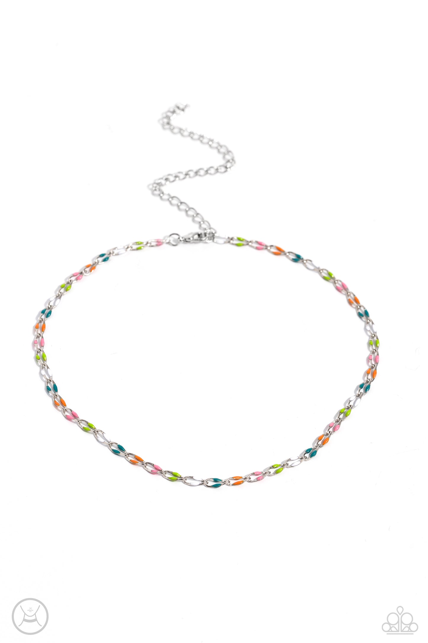 Admirable Accents - Multi Color Link Silver Choker Necklace