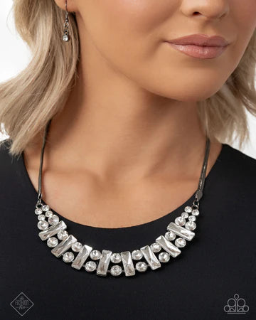 Adorably Assertive - Black Gunmetal White Gem Short Necklace - Fashion Fix