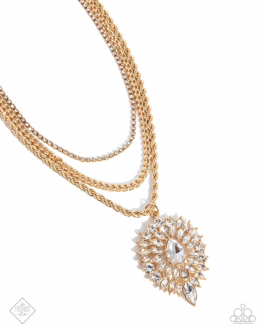 Adorably Administrative - Gold Layered White Rhinestone Short Necklace - Fashion Fix