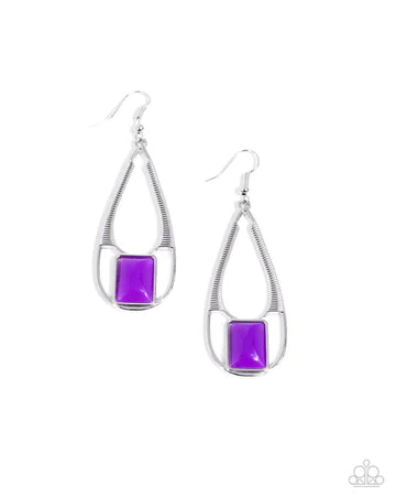 Adventure Story - Purple Bead Silver Fishhook Earrings