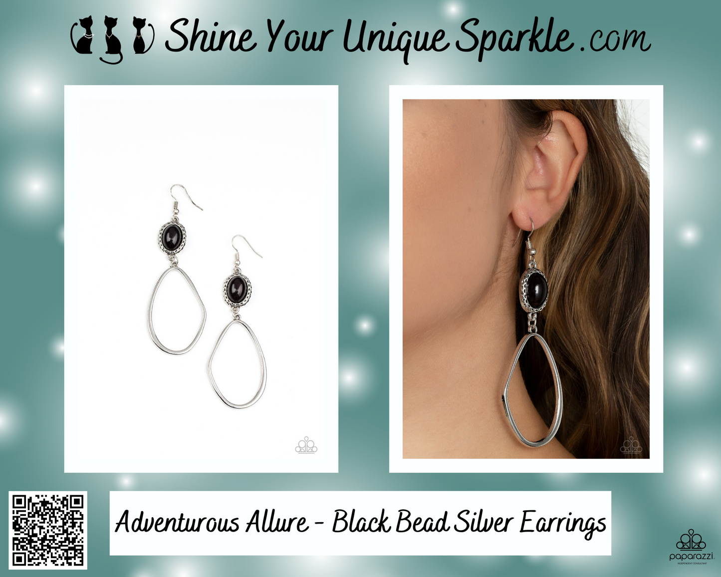 Adventurous Allure - Black Bead Silver Fishhook Earrings