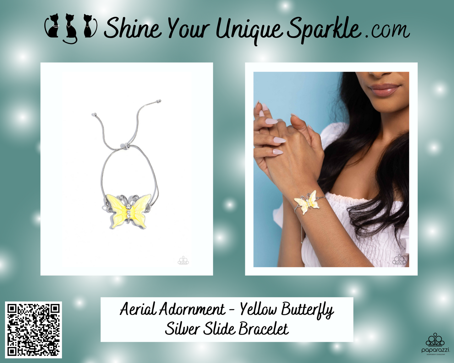 Aerial Adornment - Yellow Butterfly Silver Slide Bracelet