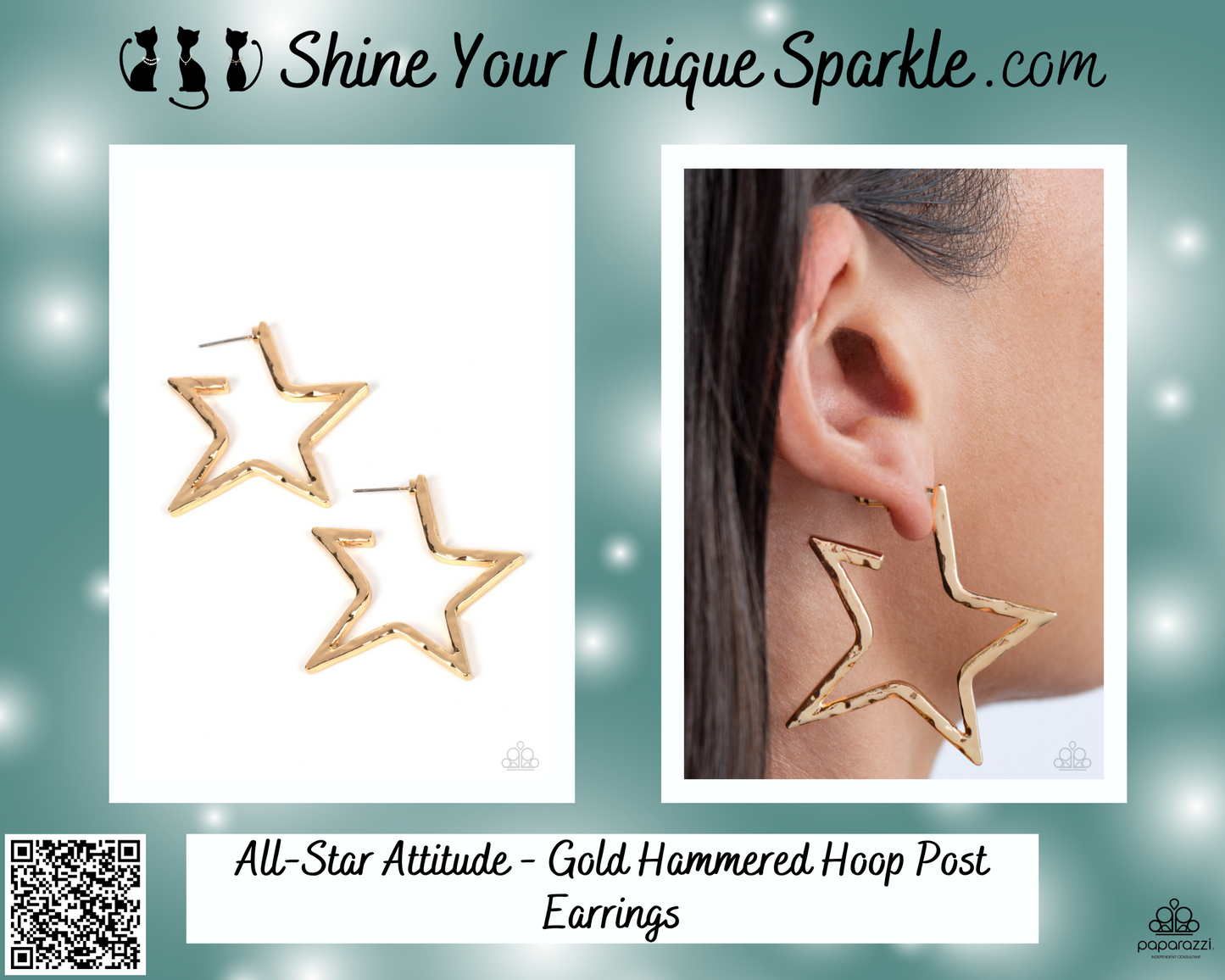 All-Star Attitude - Gold Hammered Hoop Post Earrings