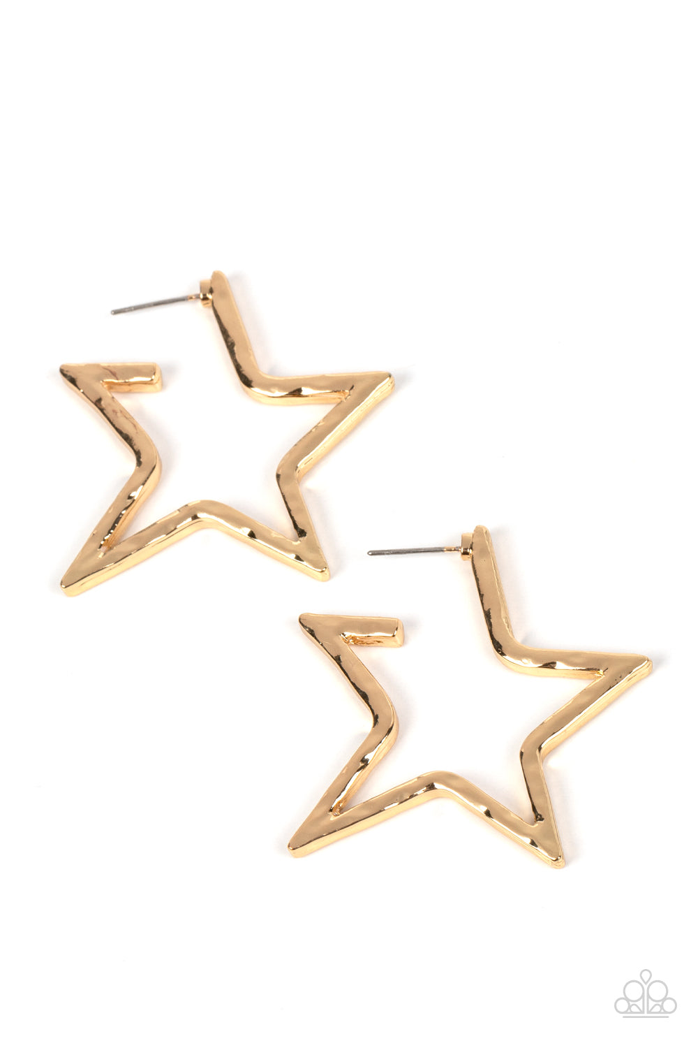 All-Star Attitude - Gold Hammered Hoop Post Earrings