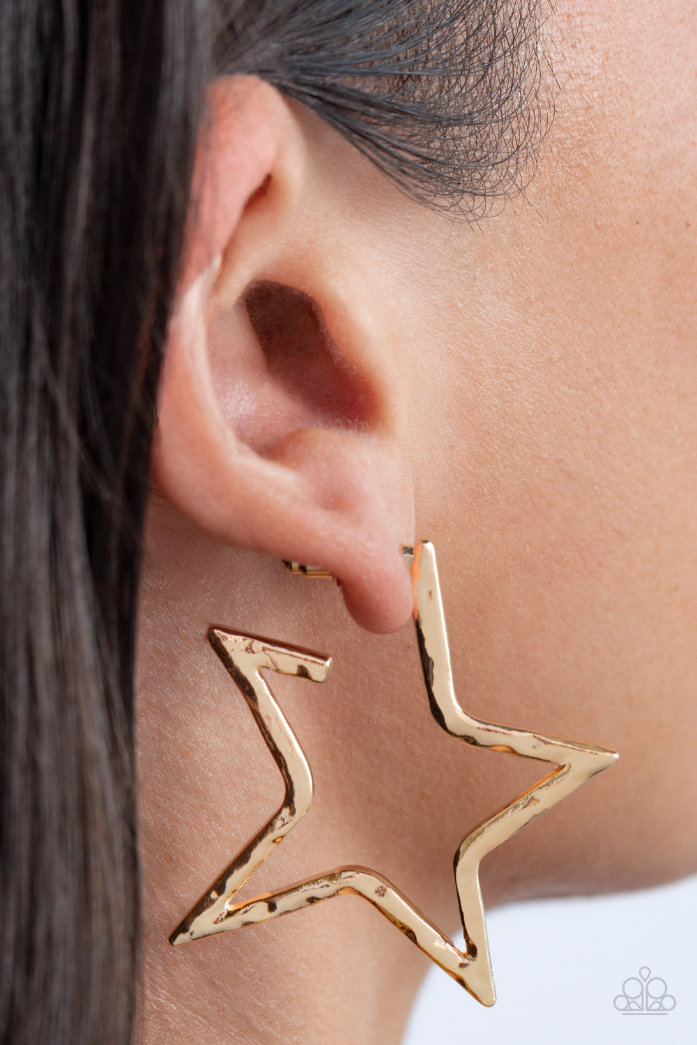 All-Star Attitude - Gold Hammered Hoop Post Earrings