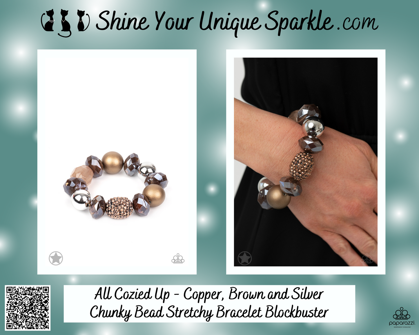All Cozied Up - Copper, Brown and Silver Chunky Bead Stretchy Bracelet Blockbuster