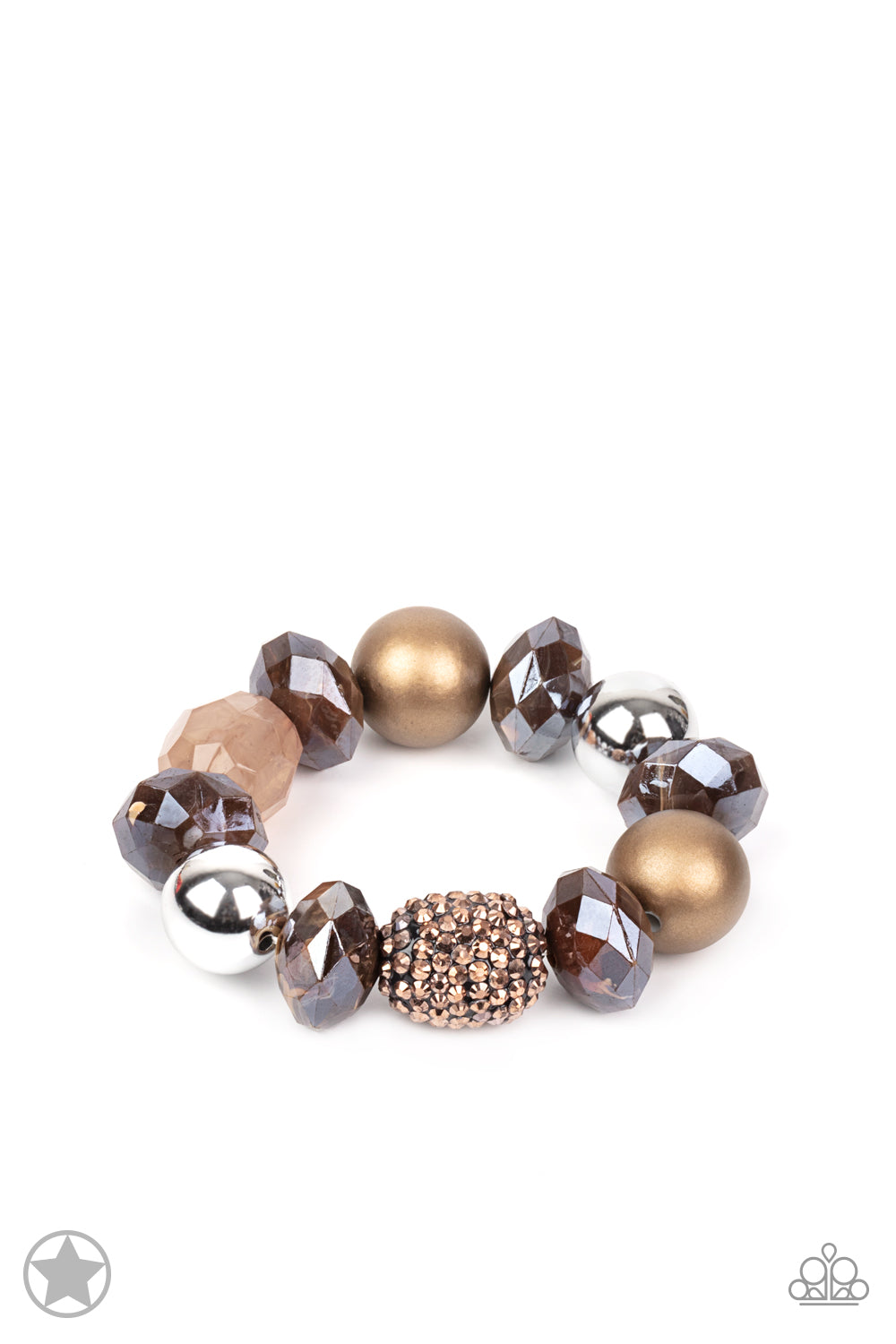 All Cozied Up - Copper, Brown and Silver Chunky Bead Stretchy Bracelet Blockbuster