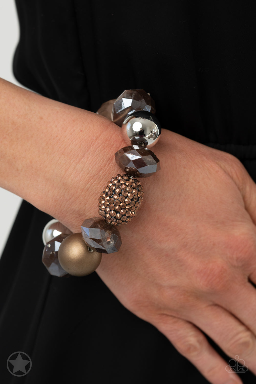 All Cozied Up - Copper, Brown and Silver Chunky Bead Stretchy Bracelet Blockbuster