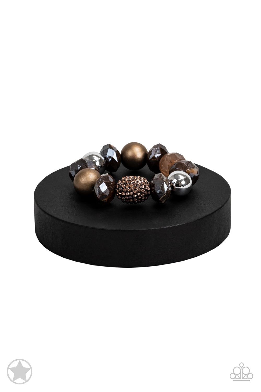 PERFECT MATCH / SET: A Warm Welcome - Copper, Brown and Silver Chunky Bead Short Necklace Blockbuster AND All Cozied Up - Copper, Brown and Silver Chunky Bead Stretchy Bracelet Blockbuster