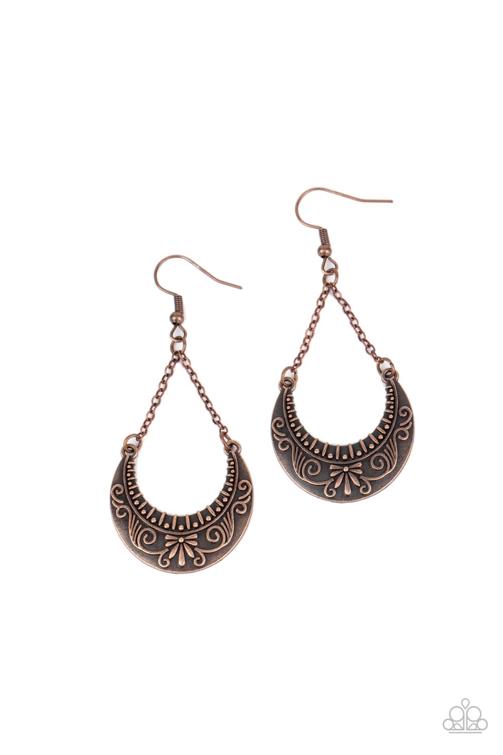 PERFECT MATCH / SET: Bull In A China Shop - Copper Crescent Short Necklace AND All in the PASTURE - Copper Floral Crescent Fishhook Earrings