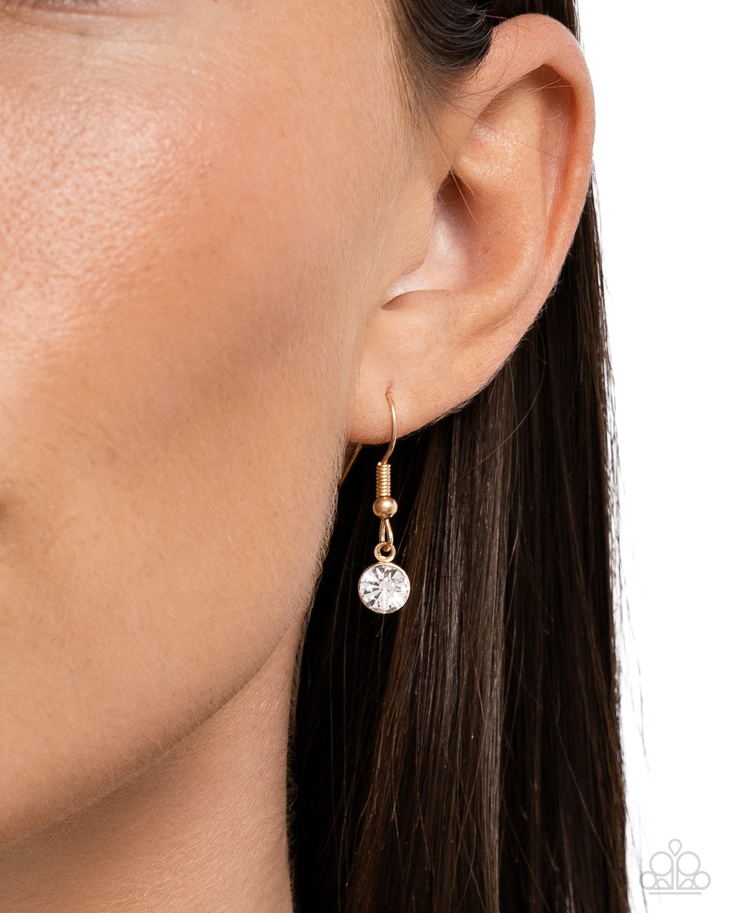 Anchored Actress - Gold White Rhinestone Bar Short Necklace