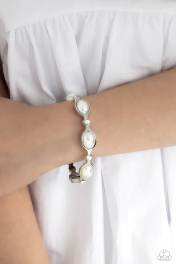Are You Gonna Be My PEARL? - White Pearl Silver Hinged Bracelet