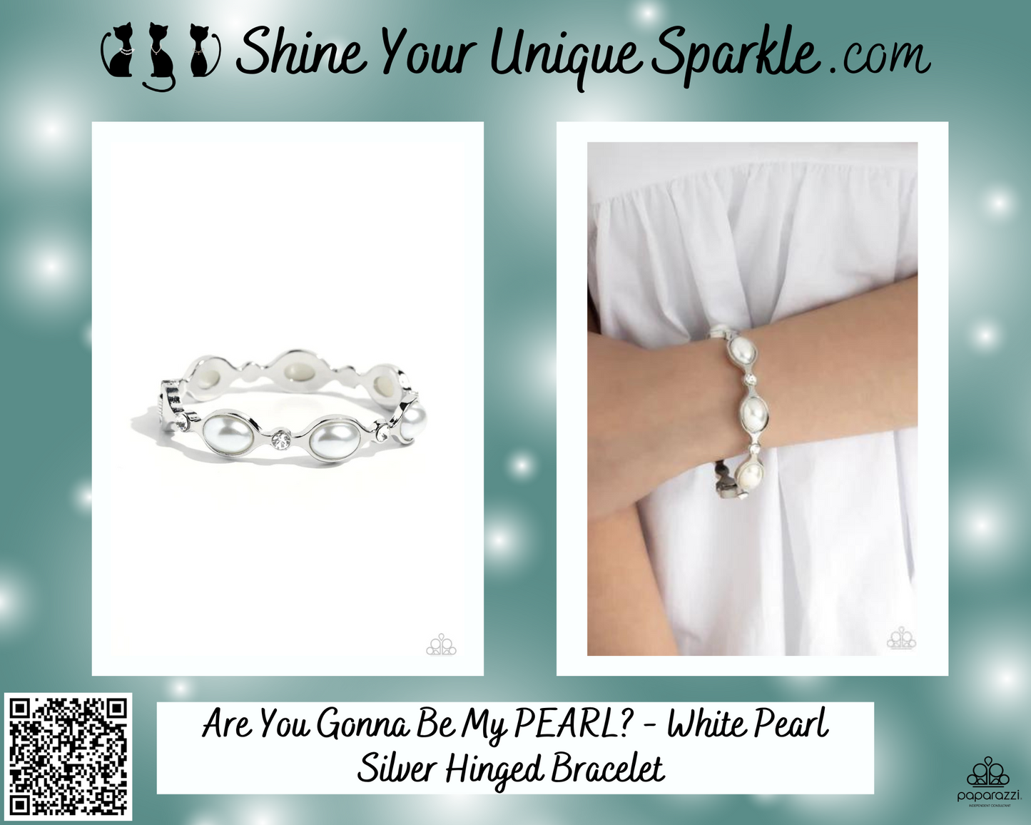Are You Gonna Be My PEARL? - White Pearl Silver Hinged Bracelet