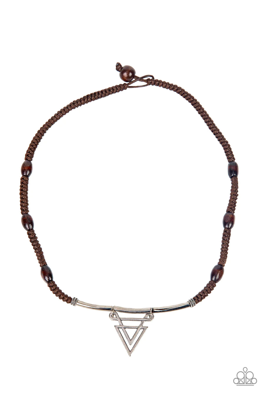 Arrowed Admiral - Brown Cord Silver Triangle Urban Necklace