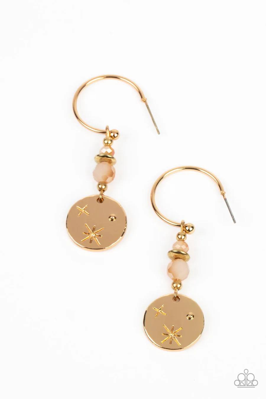 Artificial STARLIGHT - Gold Star Disc Hoop Post Earrings
