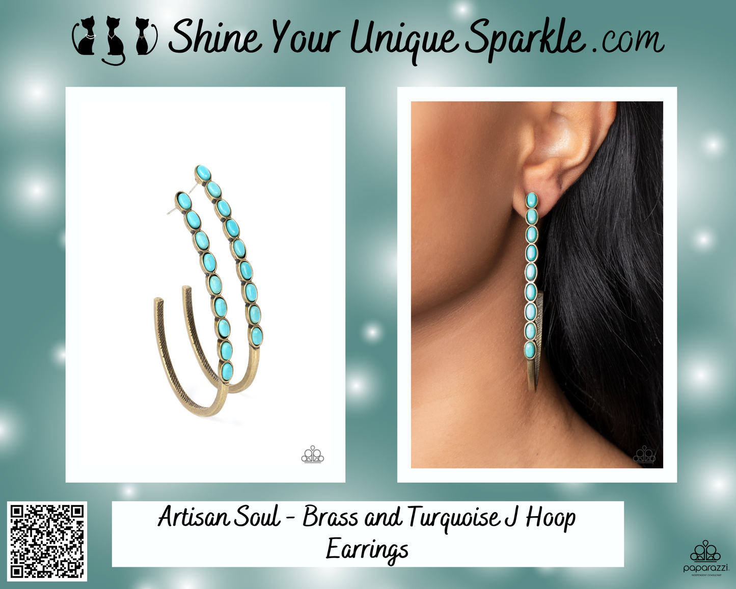 Artisan Soul - Brass and Turquoise J Hoop Earrings