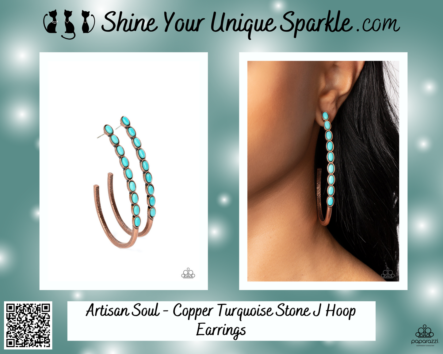 Artisan Soul - Copper Turquoise Stone J Hoop Earrings