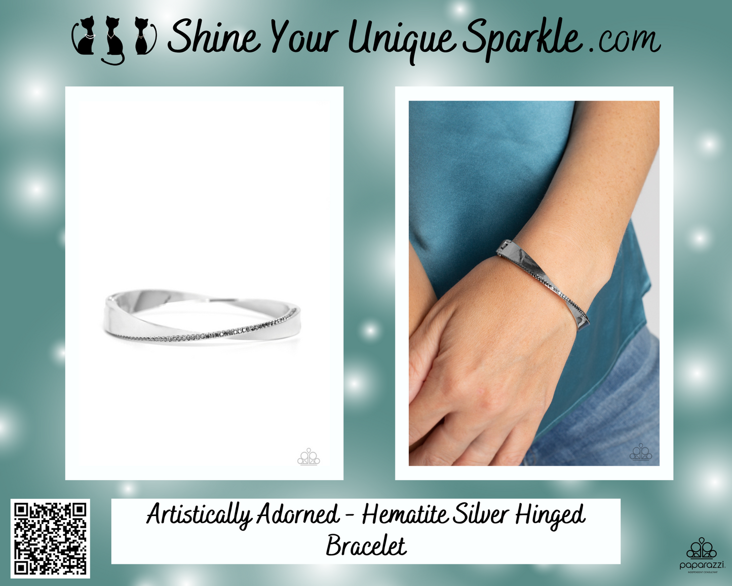 Artistically Adorned - Hematite Silver Hinged Bracelet