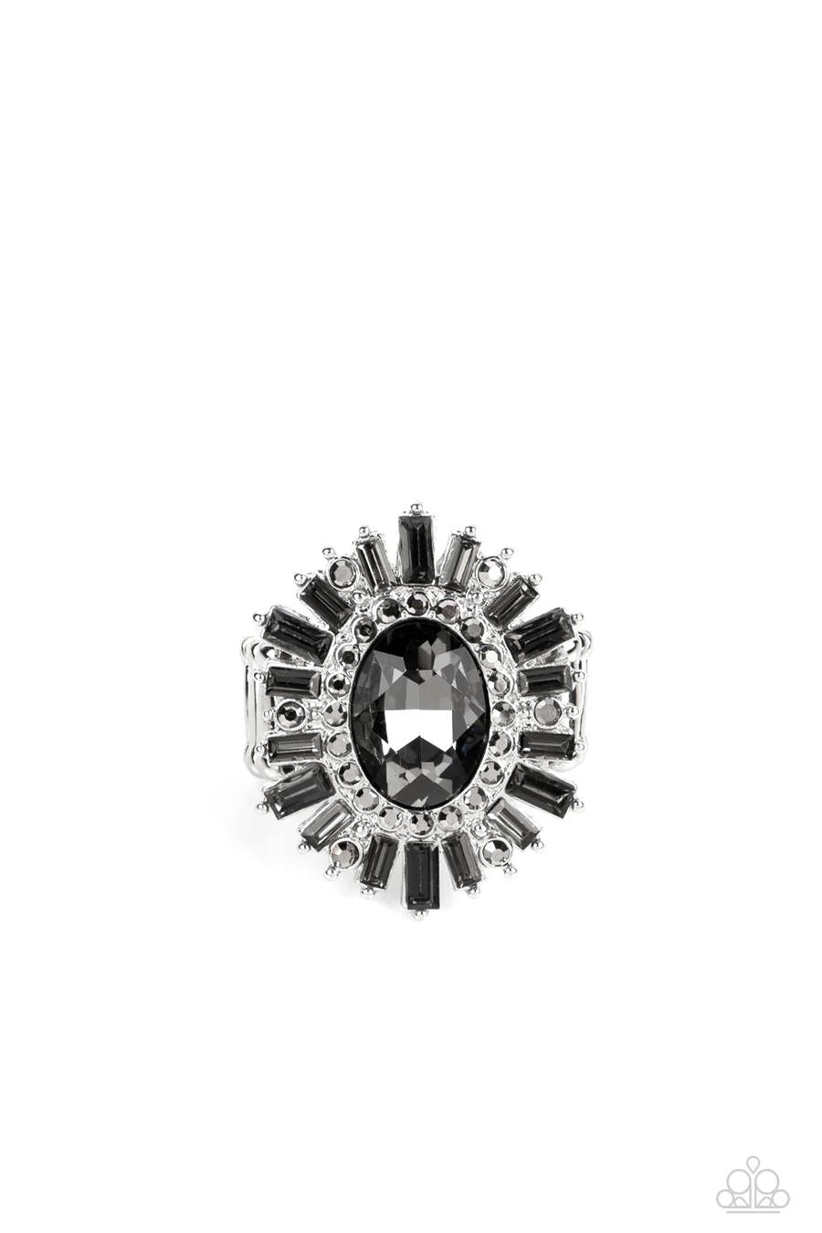 Astral Attitude - Silver Smoky and Hematite Rhinestone Ring
