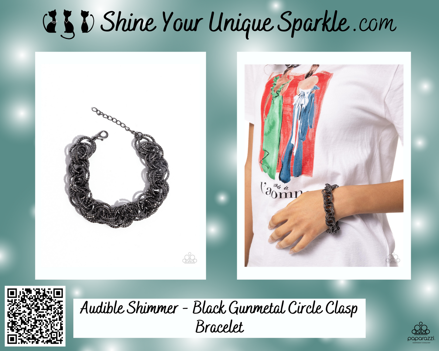 Audible Shimmer - Black Gunmetal Circle Clasp Bracelet