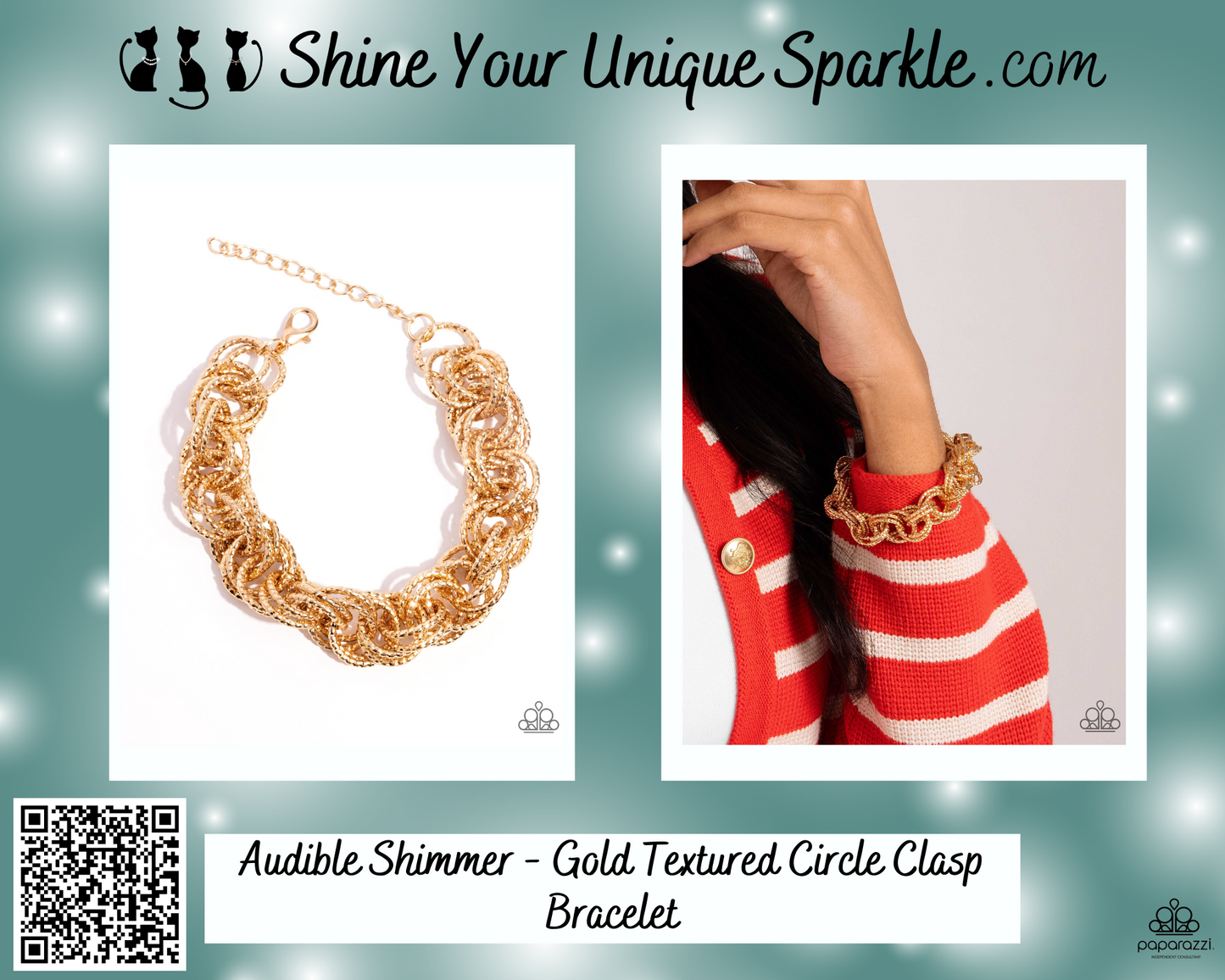 Audible Shimmer - Gold Textured Circle Clasp Bracelet