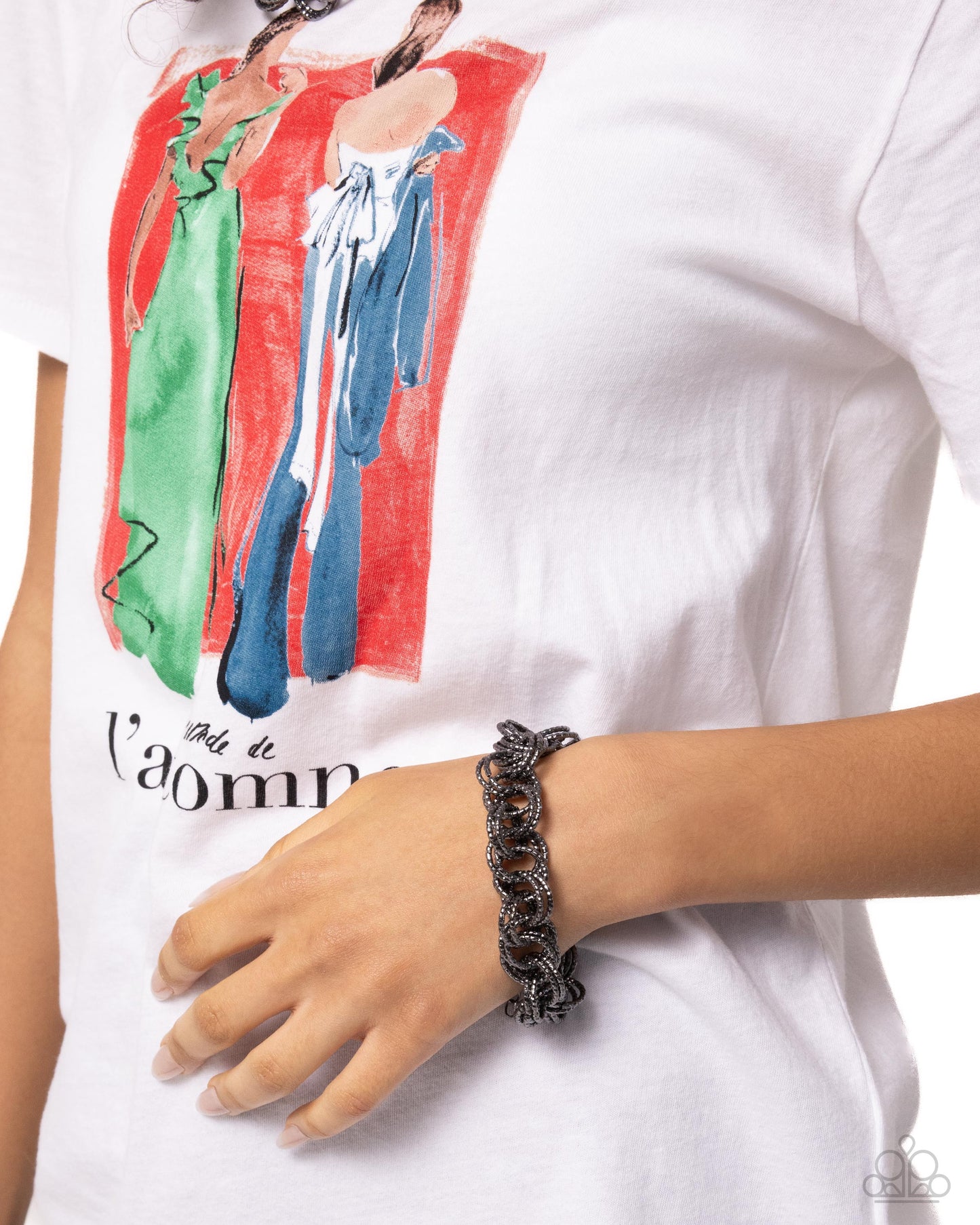 PERFECT MATCH / SET: Urban Acoustics - Black Gunmetal Circle Chain Short Necklace AND Audible Shimmer - Black Gunmetal Circle Clasp Bracelet