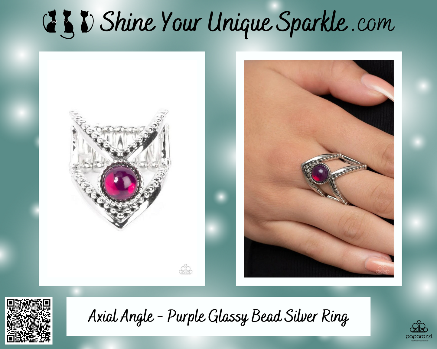 Axial Angle - Purple Glassy Bead Silver Ring