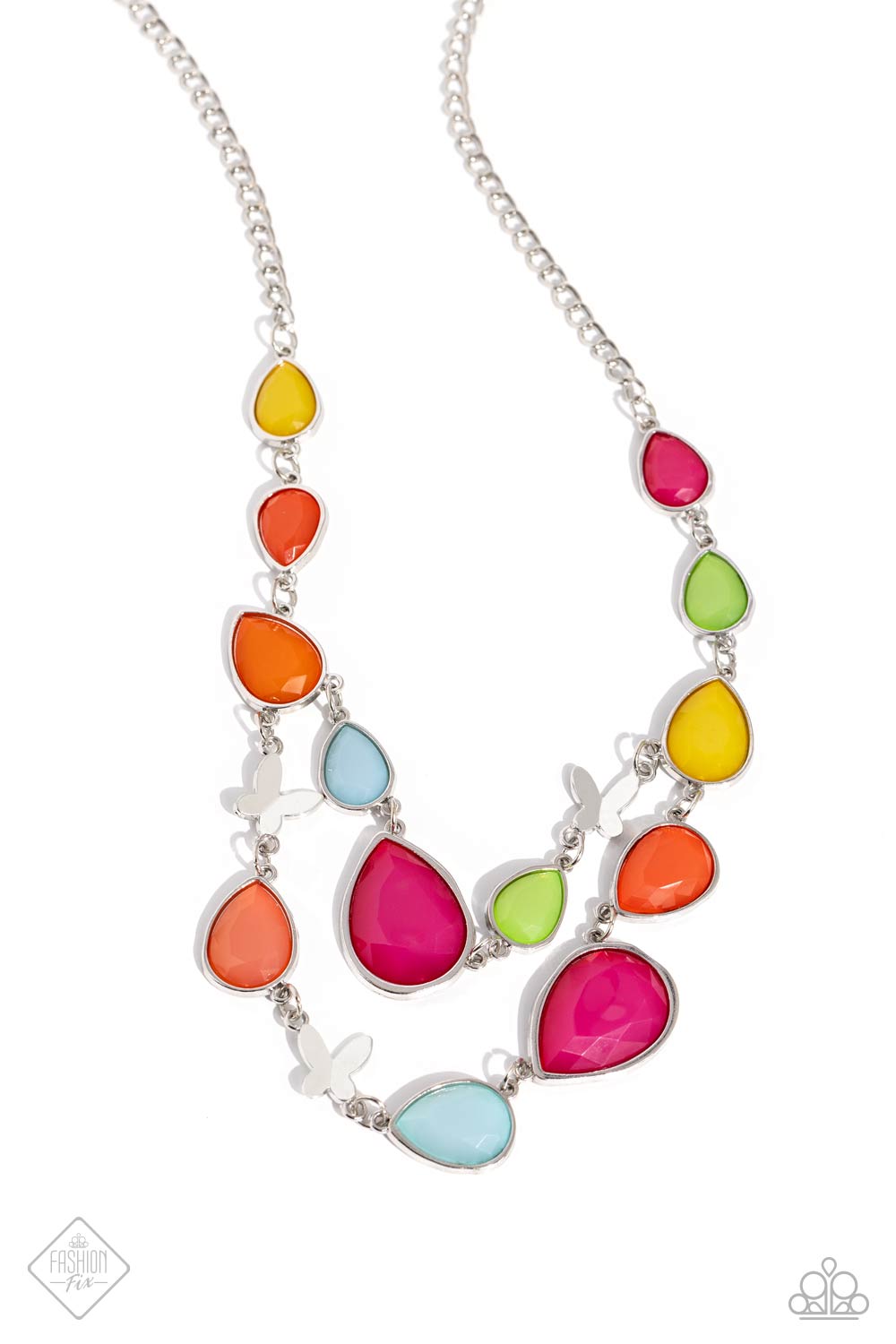 BRIGHT Club - Multi Color Bead Silver Layered Short Necklace - Fashion Fix